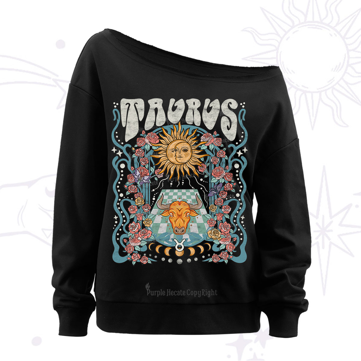 Purplehecate Taurus Spirit Zodiac Off The Shoulder Sweatshirt