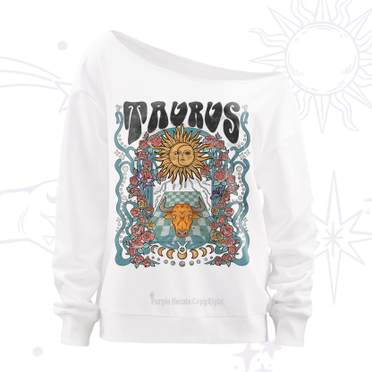 Purplehecate Taurus Spirit Zodiac Off The Shoulder Sweatshirt