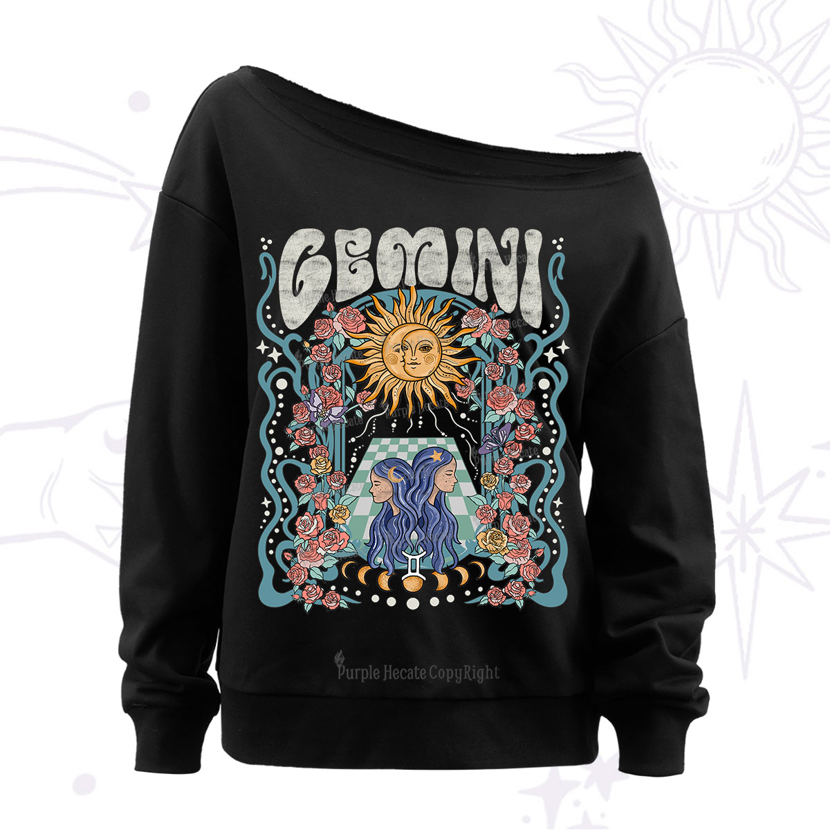 Purplehecate Gemini Spirit Zodiac Off The Shoulder Sweatshirt