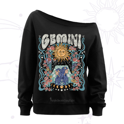 Purplehecate Gemini Spirit Zodiac Off The Shoulder Sweatshirt