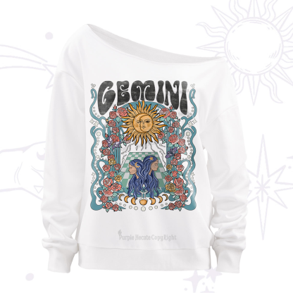 Purplehecate Gemini Spirit Zodiac Off The Shoulder Sweatshirt