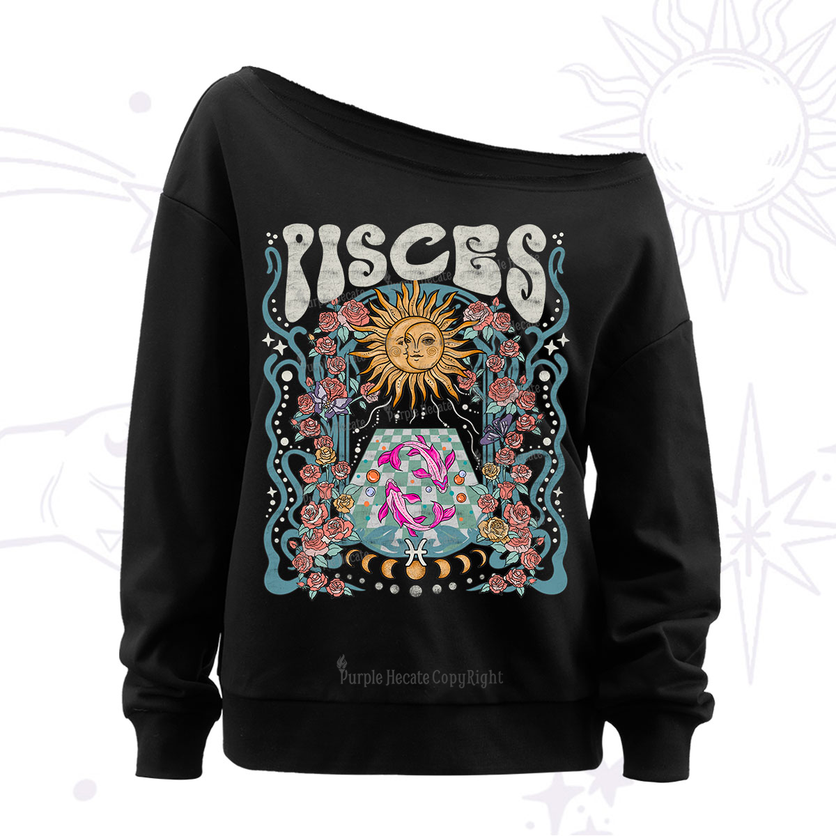 Purplehecate Pisces Spirit Zodiac Off The Shoulder Sweatshirt