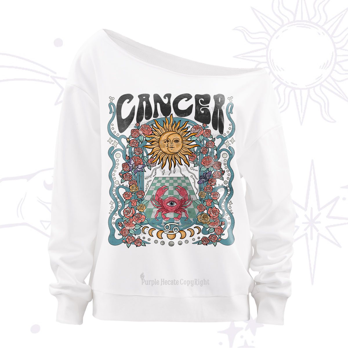 Purplehecate Cancer Spirit Zodiac Off The Shoulder Sweatshirt