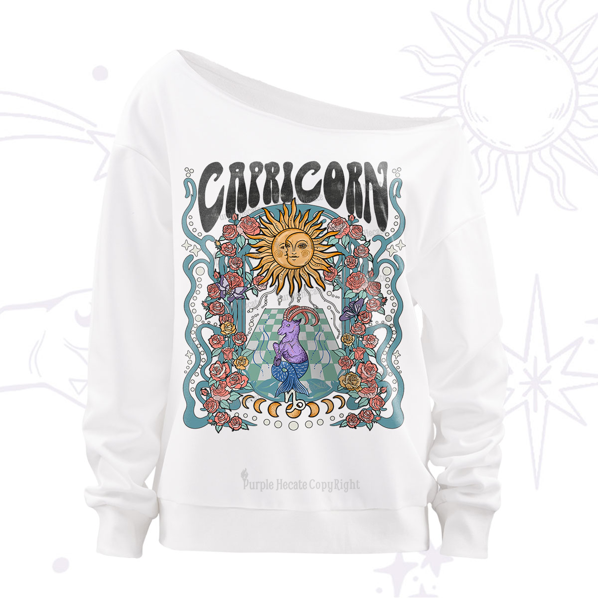Purplehecate Capricorn Spirit Zodiac Off The Shoulder Sweatshirt