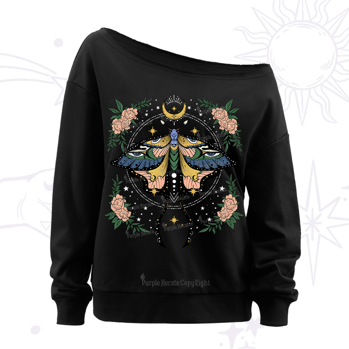 Purplehecate Mystical Moth Off The Shoulder Sweatshirt