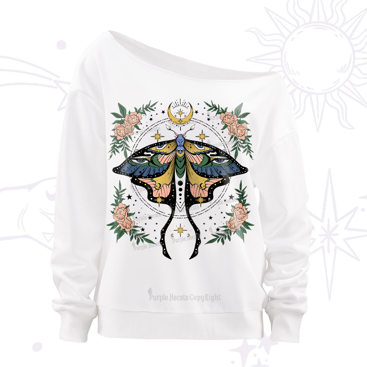Purplehecate Mystical Moth Off The Shoulder Sweatshirt
