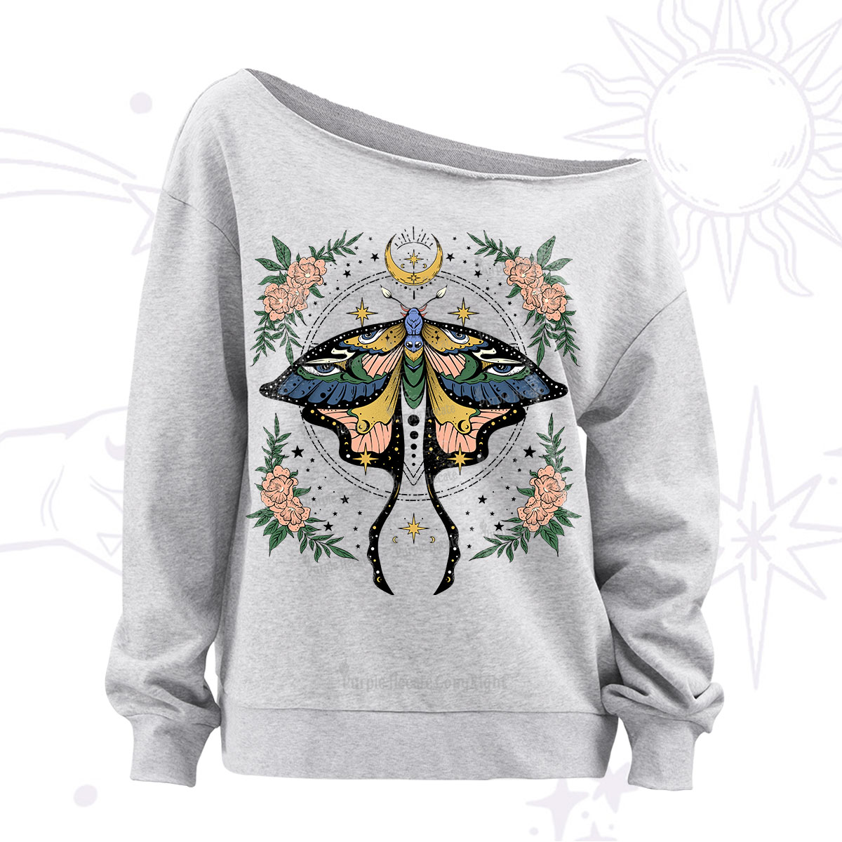 Purplehecate Mystical Moth Off The Shoulder Sweatshirt