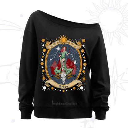 Purplehecate Celestial Aries Zodiac Off The Shoulder Sweatshirt