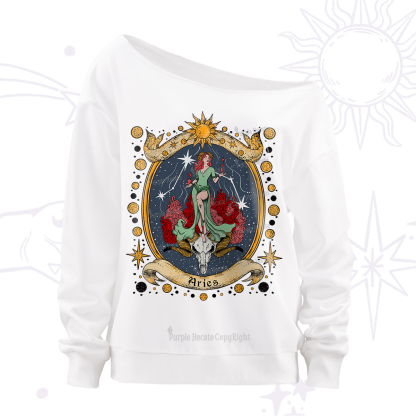 Purplehecate Celestial Aries Zodiac Off The Shoulder Sweatshirt