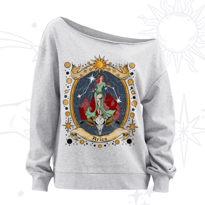 Purplehecate Celestial Aries Zodiac Off The Shoulder Sweatshirt