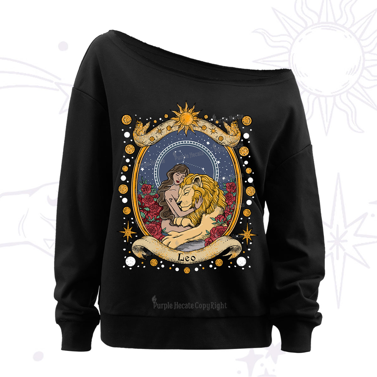 Purplehecate Celestial Leo Zodiac Off The Shoulder Sweatshirt