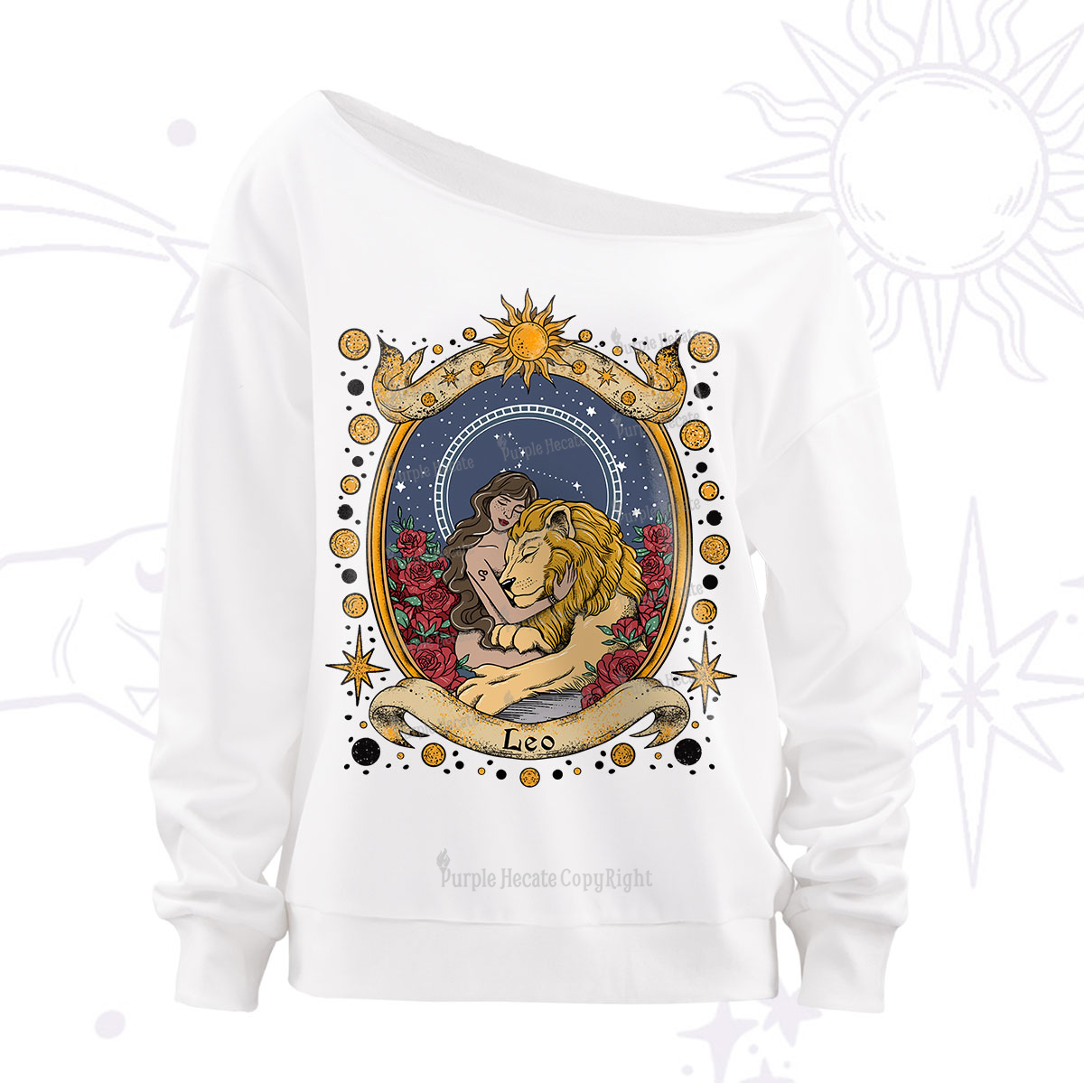 Purplehecate Celestial Leo Zodiac Off The Shoulder Sweatshirt