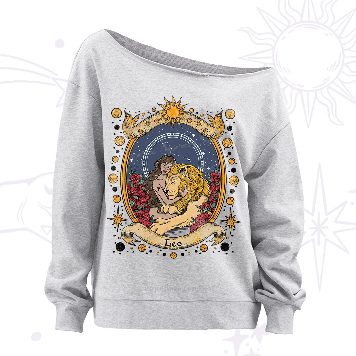 Purplehecate Celestial Leo Zodiac Off The Shoulder Sweatshirt