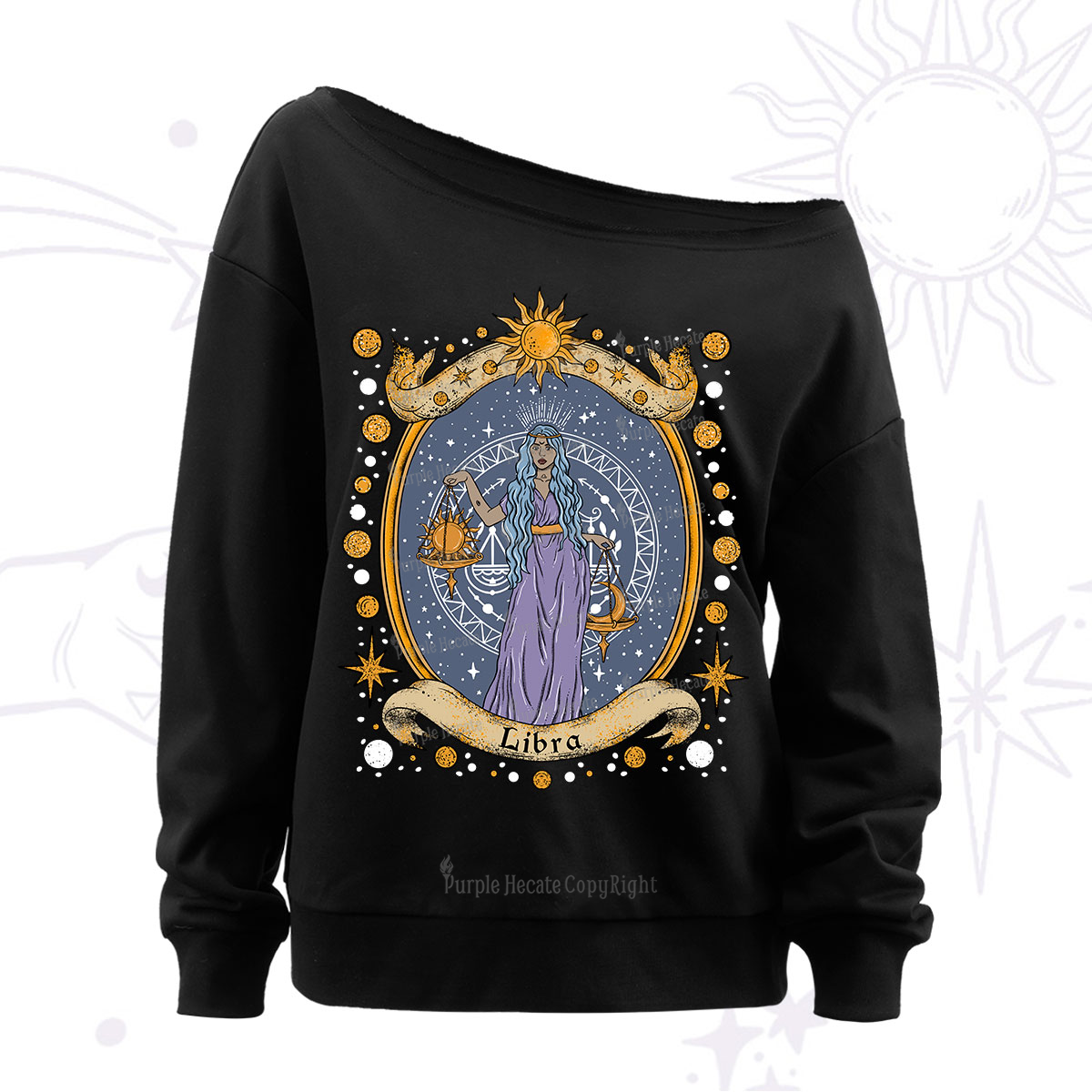 Purplehecate Celestial Libra Zodiac Off The Shoulder Sweatshirt