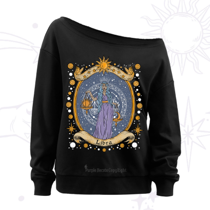 Purplehecate Celestial Libra Zodiac Off The Shoulder Sweatshirt