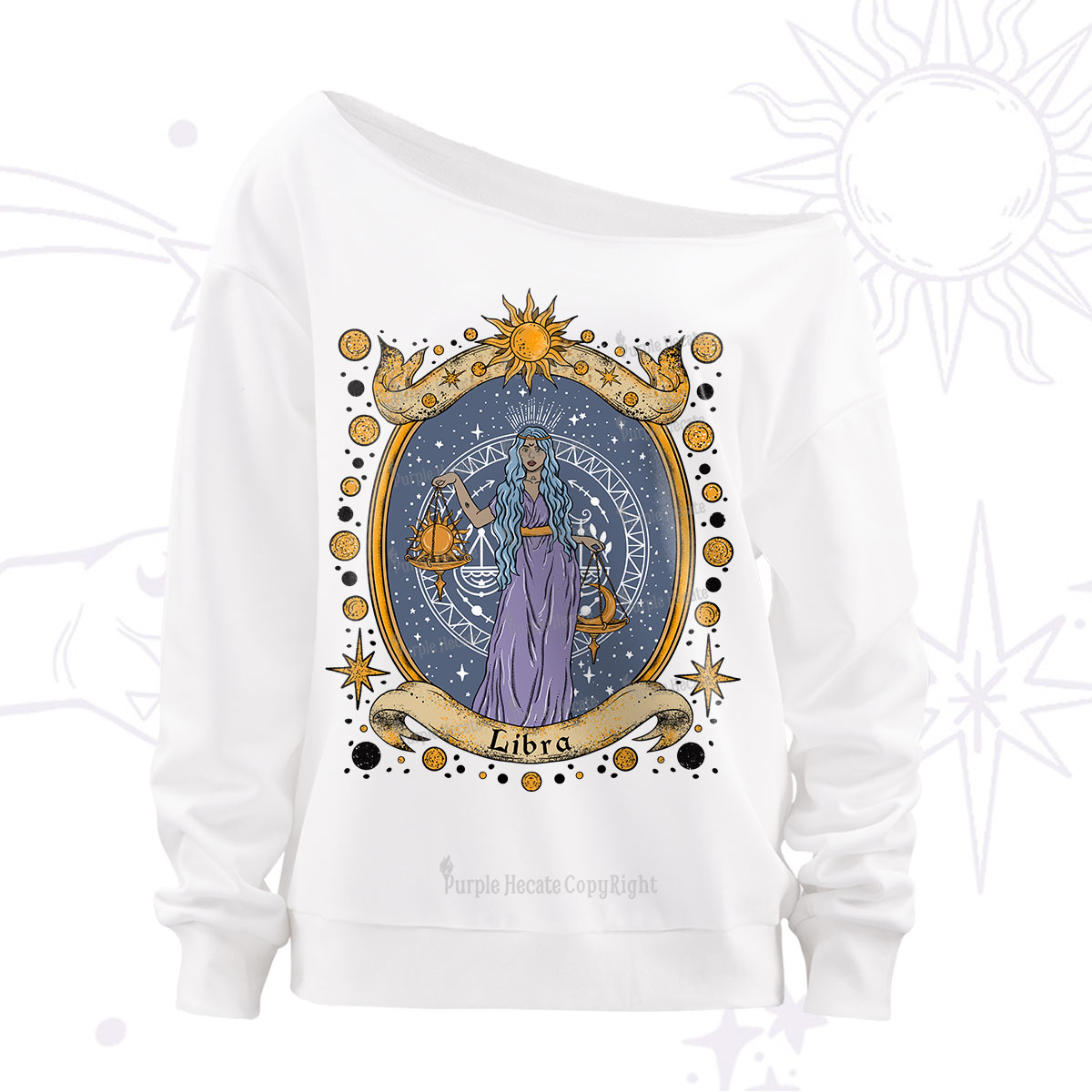 Purplehecate Celestial Libra Zodiac Off The Shoulder Sweatshirt