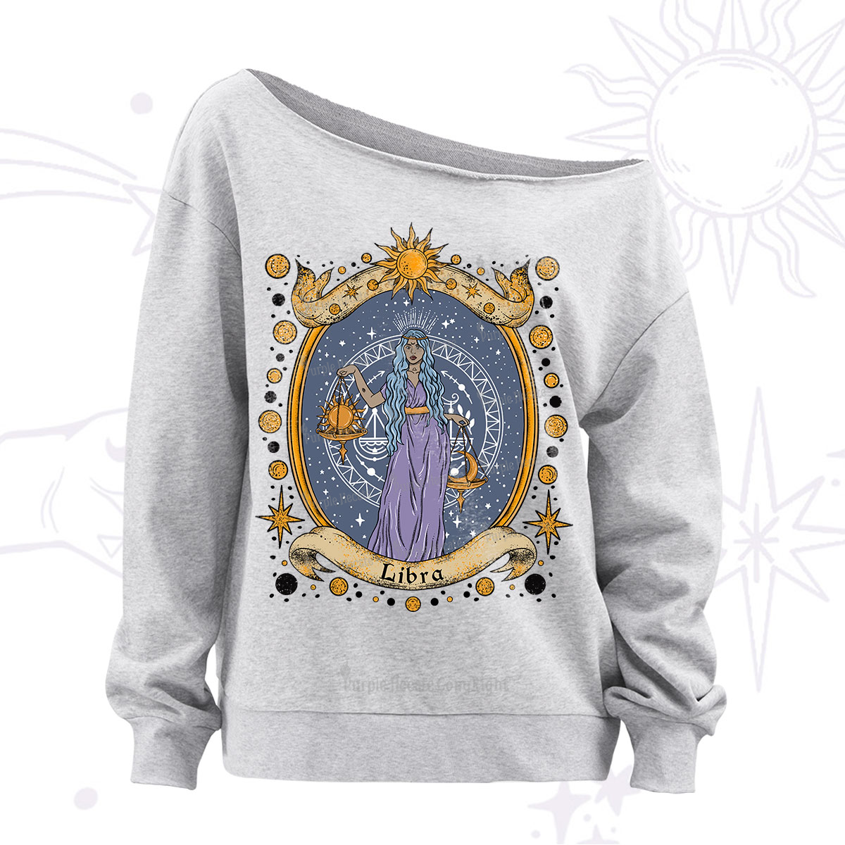 Purplehecate Celestial Libra Zodiac Off The Shoulder Sweatshirt