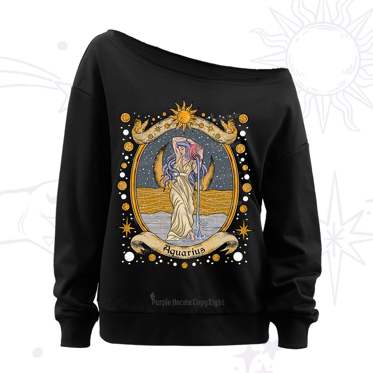 Purplehecate Celestial Aquarius Zodiac Off The Shoulder Sweatshirt