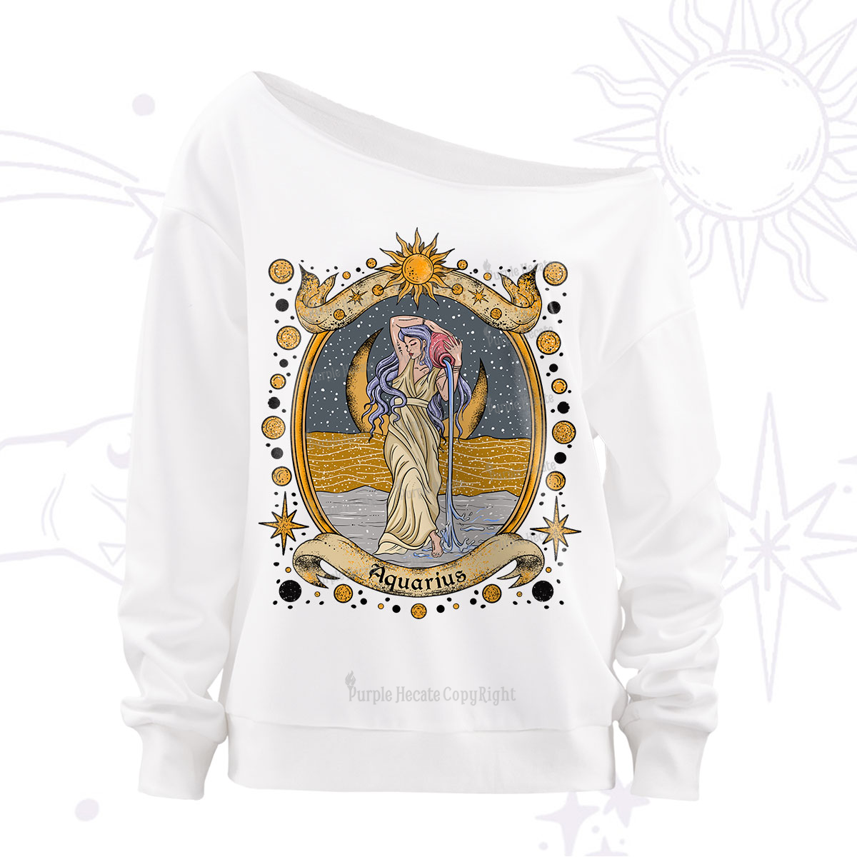 Purplehecate Celestial Aquarius Zodiac Off The Shoulder Sweatshirt