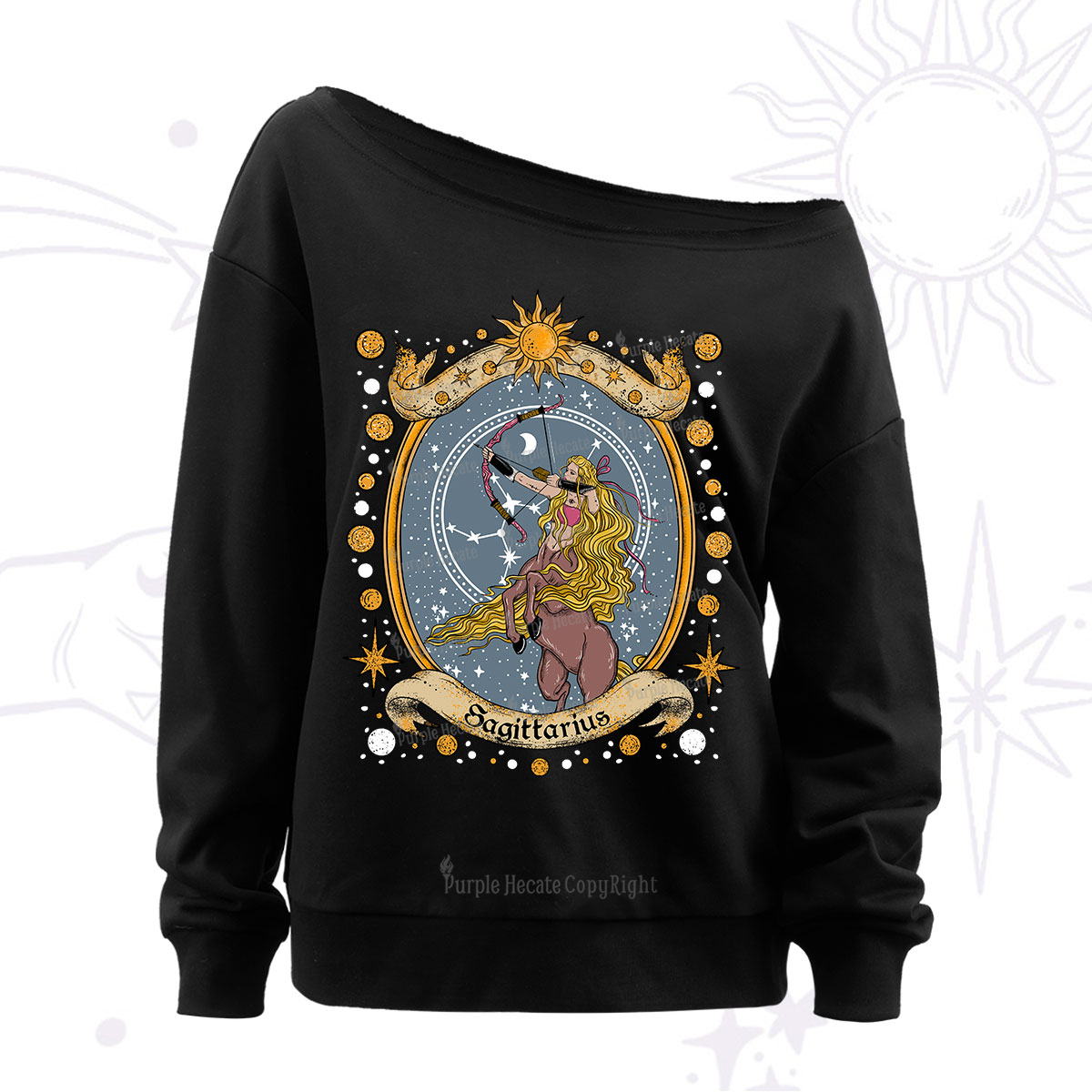 Purplehecate Celestial Sagittarius Zodiac Off The Shoulder Sweatshirt