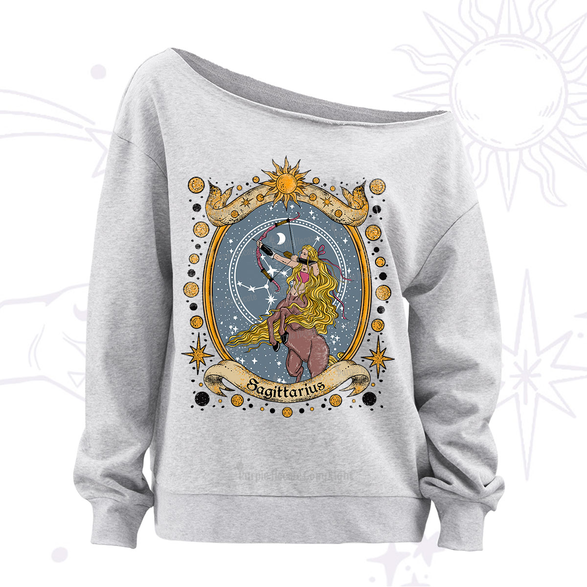 Purplehecate Celestial Sagittarius Zodiac Off The Shoulder Sweatshirt