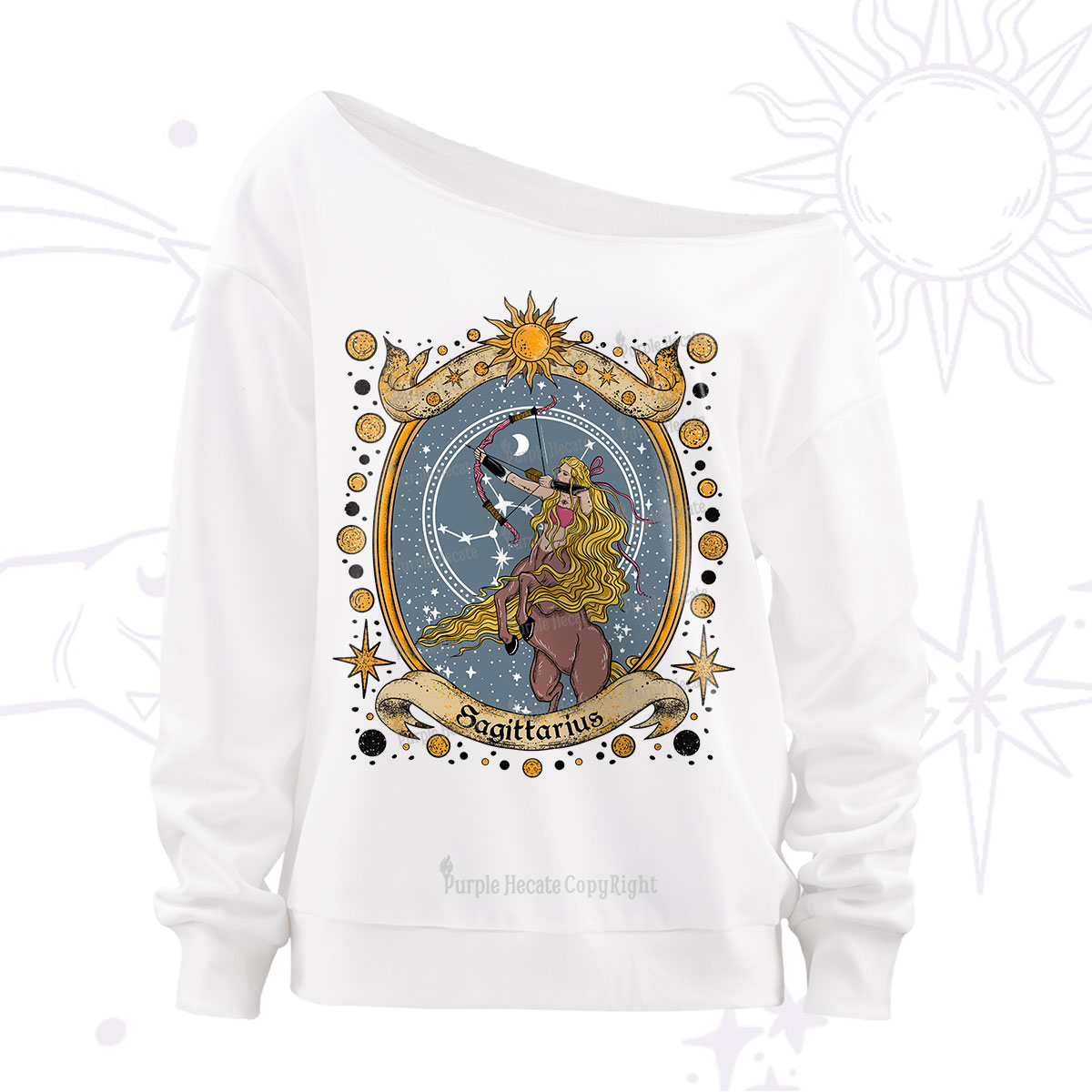 Purplehecate Celestial Sagittarius Zodiac Off The Shoulder Sweatshirt