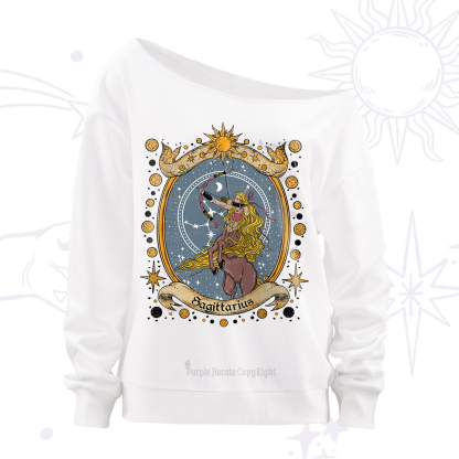 Purplehecate Celestial Sagittarius Zodiac Off The Shoulder Sweatshirt