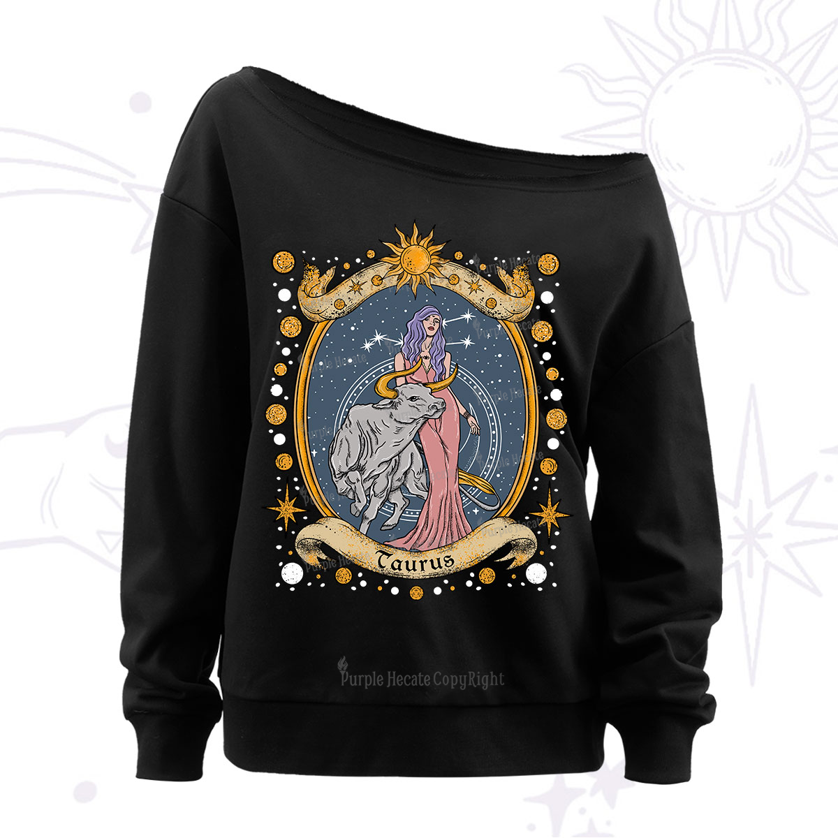 Purplehecate Celestial Taurus Zodiac Off The Shoulder Sweatshirt