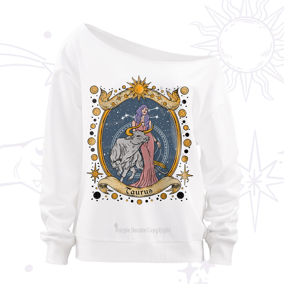 Purplehecate Celestial Taurus Zodiac Off The Shoulder Sweatshirt
