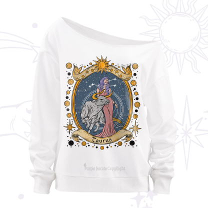Purplehecate Celestial Taurus Zodiac Off The Shoulder Sweatshirt
