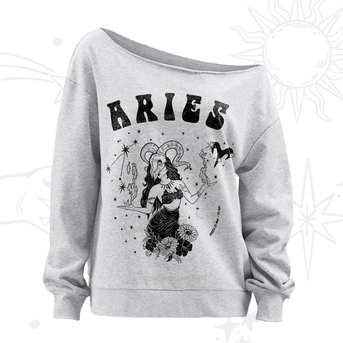 Purplehecate Aries Zodiac Glyphs Off The Shoulder Sweatshirt