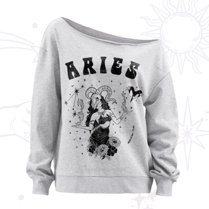 Purplehecate Aries Zodiac Glyphs Off The Shoulder Sweatshirt