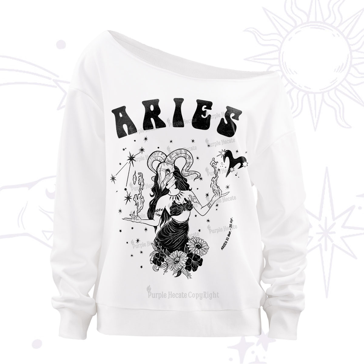 Purplehecate Aries Zodiac Glyphs Off The Shoulder Sweatshirt