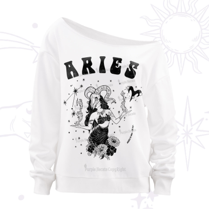 Purplehecate Aries Zodiac Glyphs Off The Shoulder Sweatshirt