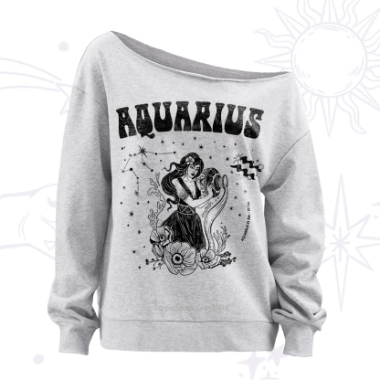 Purplehecate Aquarius  Zodiac Glyphs Off The Shoulder Sweatshirt