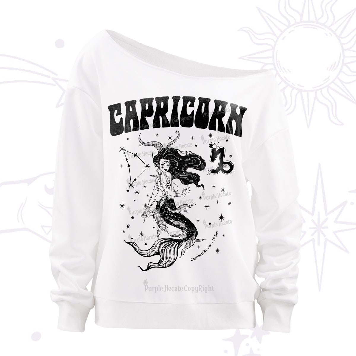 Purplehecate Capricorn Zodiac Glyphs Off The Shoulder Sweatshirt
