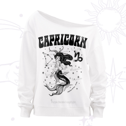 Purplehecate Capricorn Zodiac Glyphs Off The Shoulder Sweatshirt