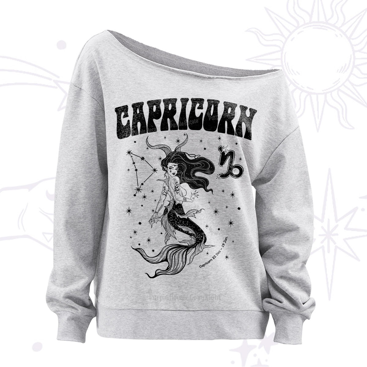 Purplehecate Capricorn Zodiac Glyphs Off The Shoulder Sweatshirt