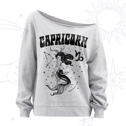 Purplehecate Capricorn Zodiac Glyphs Off The Shoulder Sweatshirt