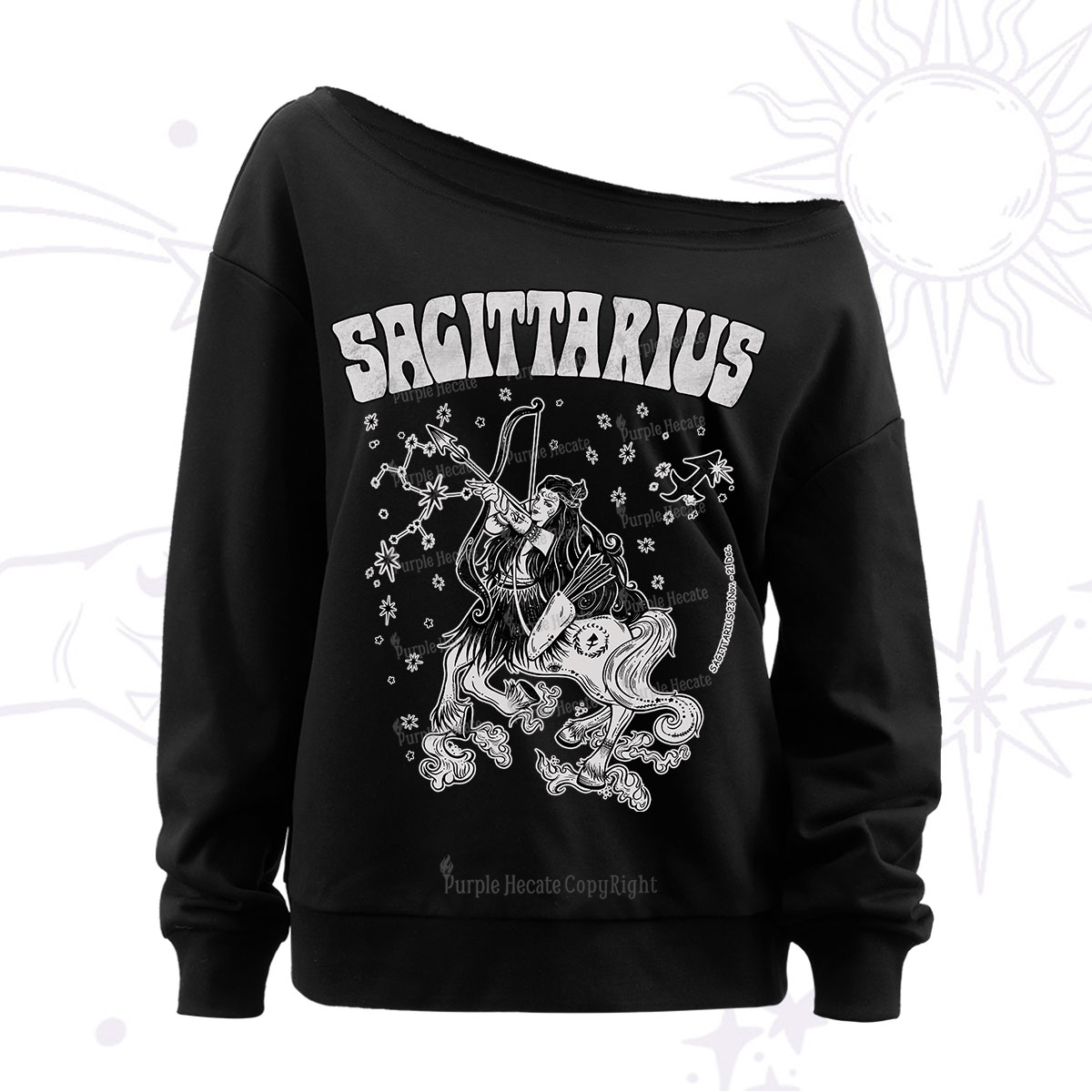 Sagittarius Zodiac Glyphs Off The Shoulder Sweatshirt