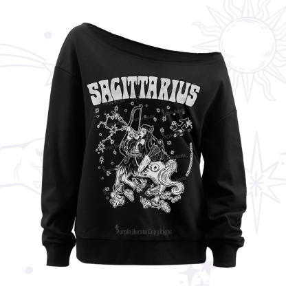 Sagittarius Zodiac Glyphs Off The Shoulder Sweatshirt