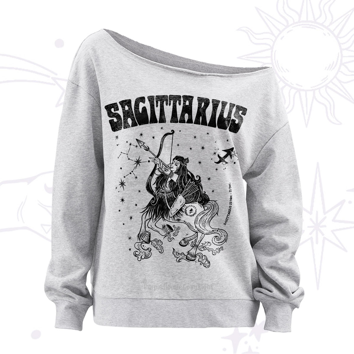 Sagittarius Zodiac Glyphs Off The Shoulder Sweatshirt