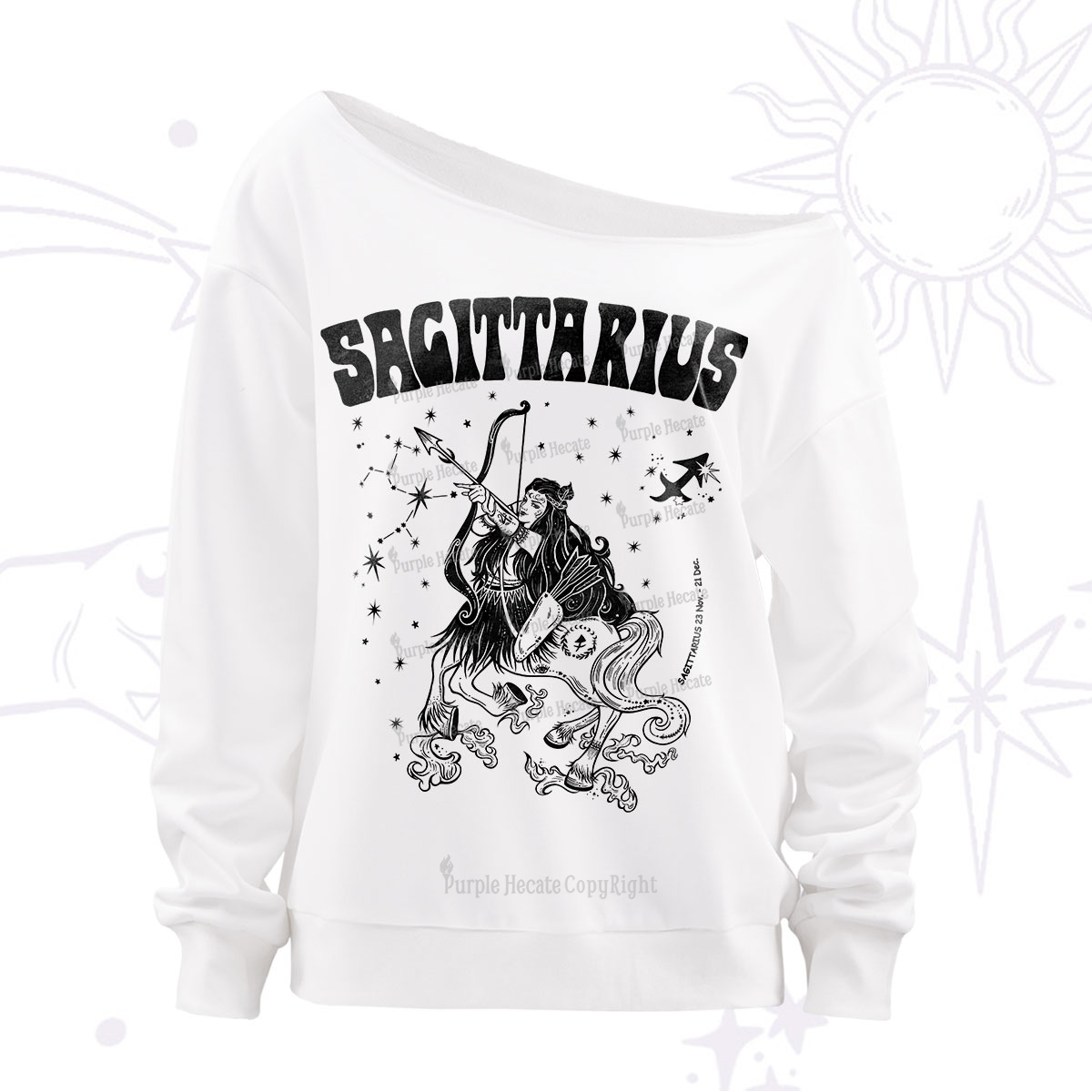 Sagittarius Zodiac Glyphs Off The Shoulder Sweatshirt