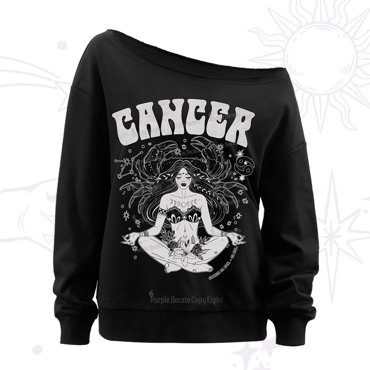 Purplehecate Cancer Zodiac Glyphs Off The Shoulder Sweatshirt