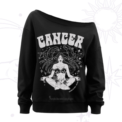 Purplehecate Cancer Zodiac Glyphs Off The Shoulder Sweatshirt