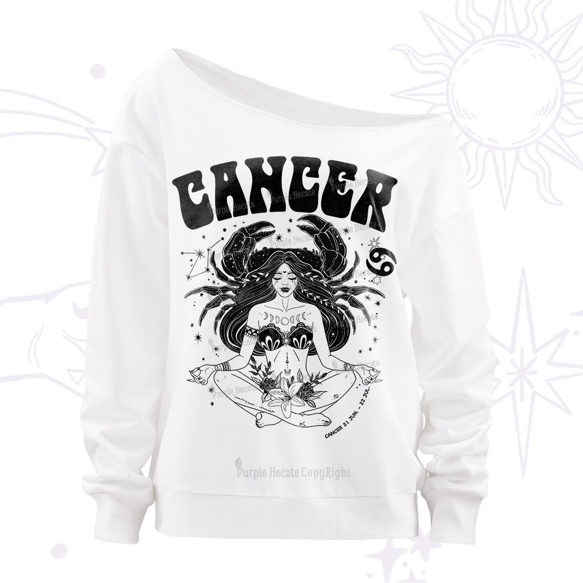 Purplehecate Cancer Zodiac Glyphs Off The Shoulder Sweatshirt