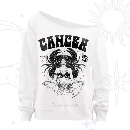 Purplehecate Cancer Zodiac Glyphs Off The Shoulder Sweatshirt