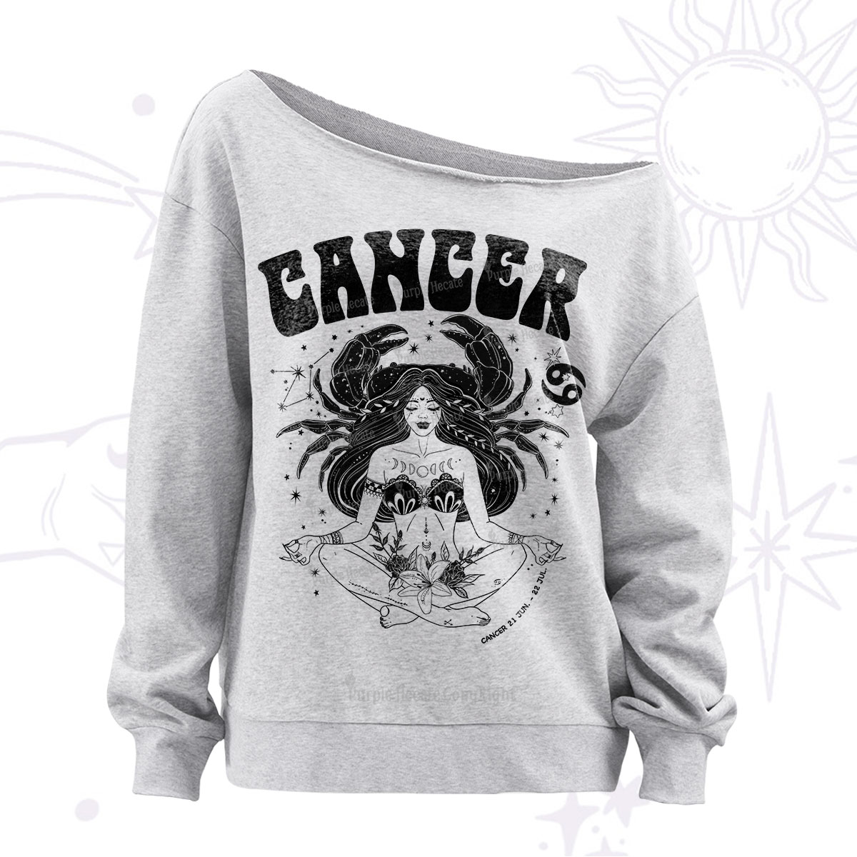 Purplehecate Cancer Zodiac Glyphs Off The Shoulder Sweatshirt