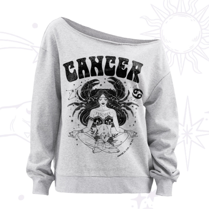 Purplehecate Cancer Zodiac Glyphs Off The Shoulder Sweatshirt