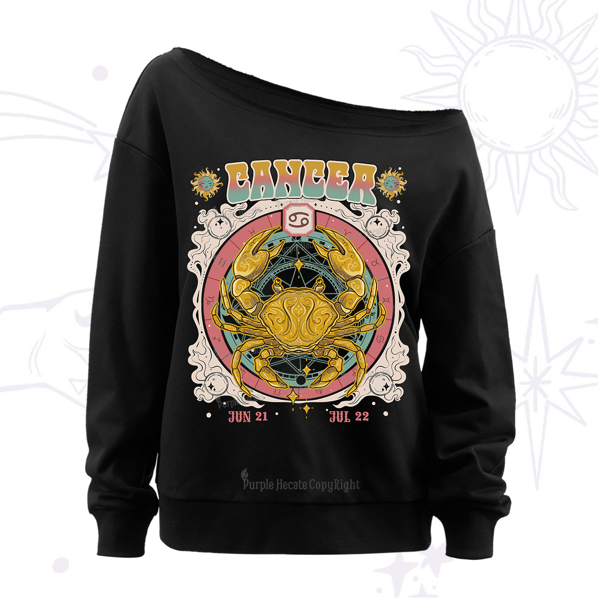 Purplehecate cancer Cosmic Zodiac Off The Shoulder Sweatshirt